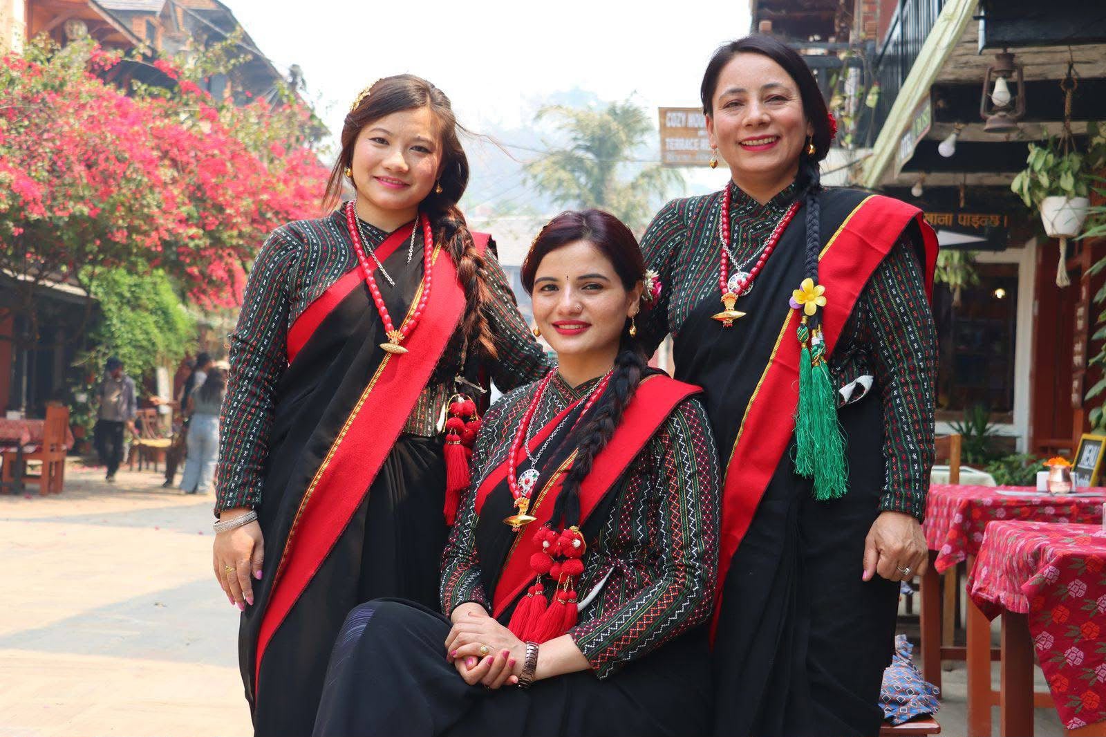 Green Forest founders in cultural attire at Muktinath, Mustang